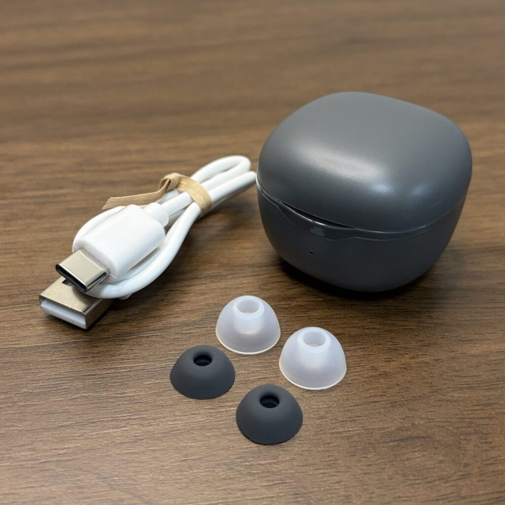 USBケーブルと替えのイヤーキャップ